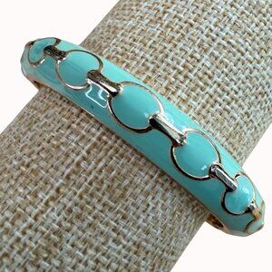 Gold-Plated Mint Green Enamel Bangle Bracelet With Chain-Link Design, Y2K, 90's,